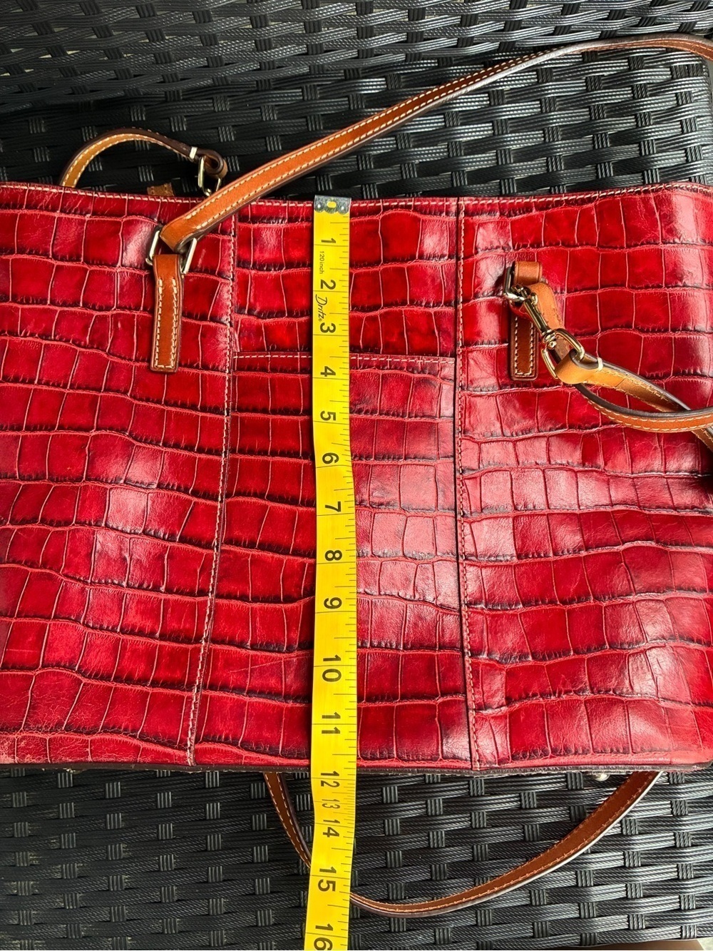 Dooney & Bourke Red Croc-Embossed Tote with Tan Straps - Picture 2 of 16
